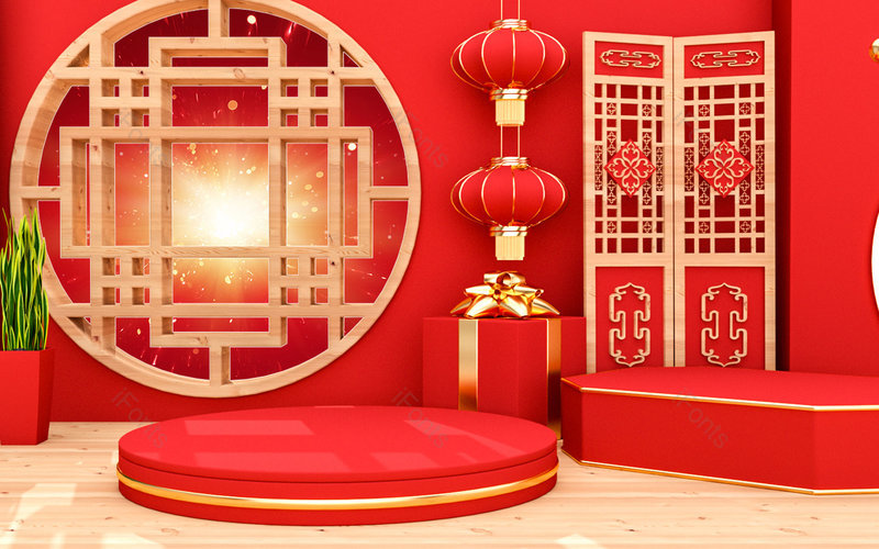 红色中国风C4D立体空间创意背景,插画/手绘图,插画/手绘图库,插画/手绘图下载,插画/手绘